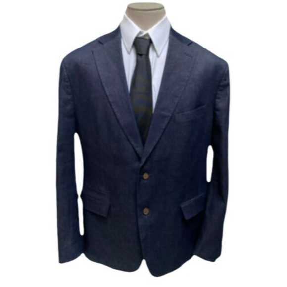 TALLIA Blazer Blue Gold Metallic Denim 2 Button Notch Lapel 1 Vent Men XL